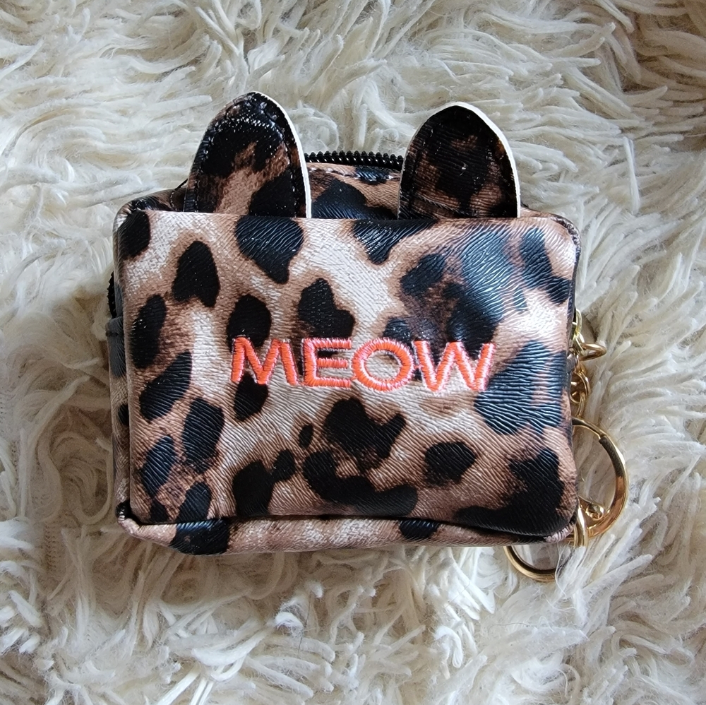 Leopard print MEOW coin purse